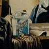 Nach Jan Vermeers Gemälde „Die Malkunst“. Links auf dem Tisch steht jedoch ein Kanister Sesol.